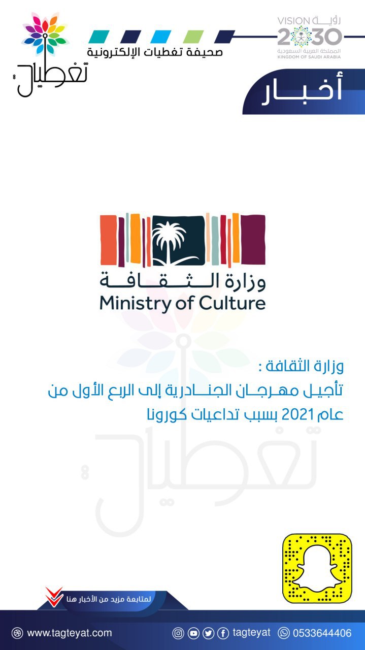 ‏تأجيل ⁧‫#مهرجان_الجنادرية‬⁩ إلى الربع الأول من عام 2021 بسبب تداعيات كورونا